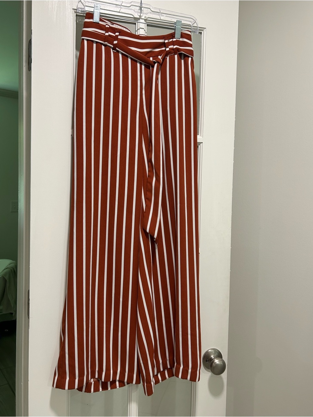 A New Day Rust & White Vertical Stripe Wide-Leg Pants w Tir Waste XS